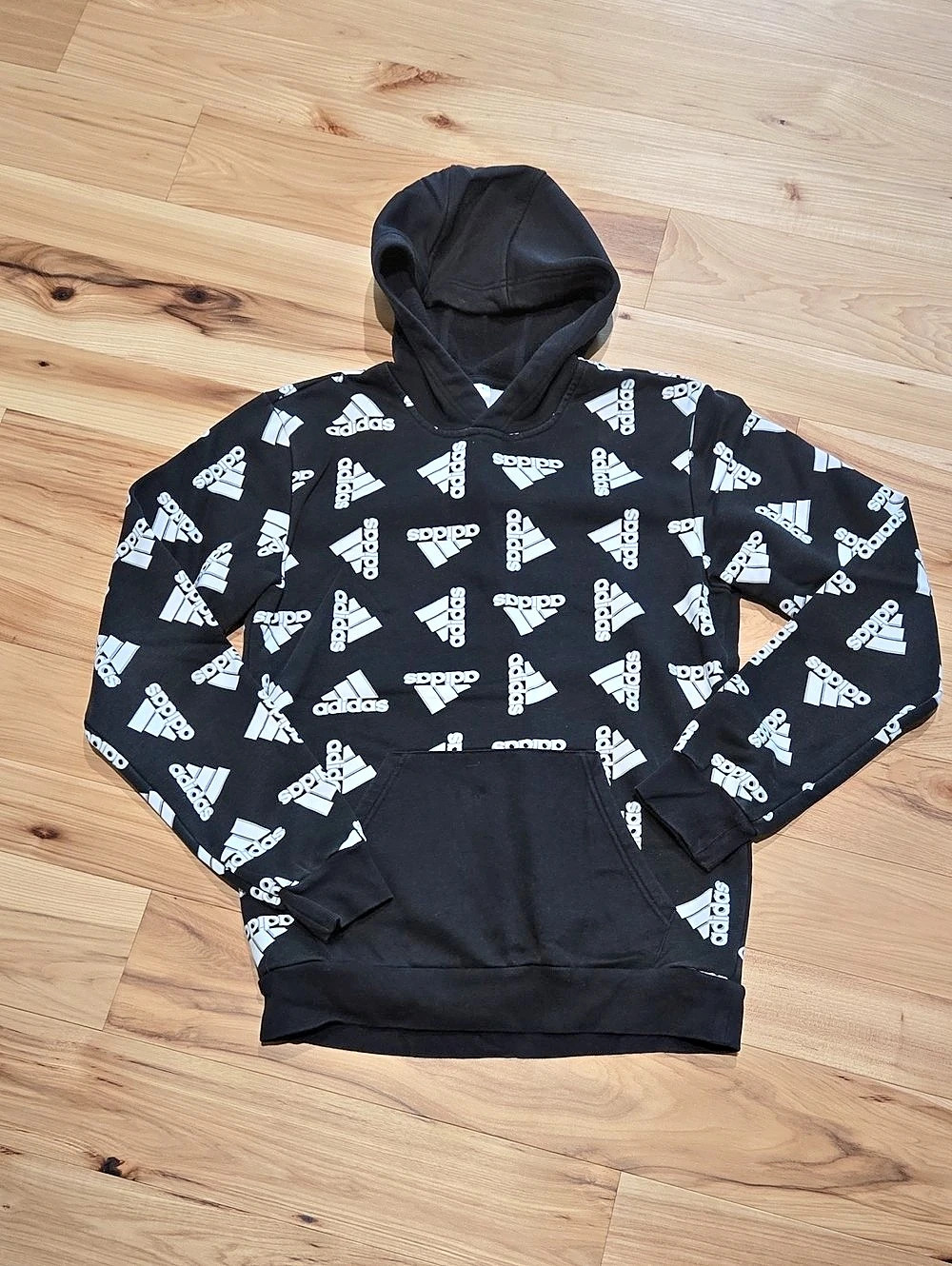 adidas All Over Logo Print Hoodie Boys Medium Black & White